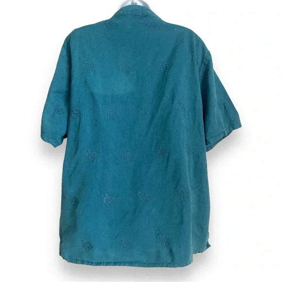 Silhouettes 4X Teal Button-Front Blouse with Shoulder Pads & Embroidered Detail - Picture 5 of 6